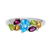 Natural Multi Gemstone Ring For Women Seven Stone Sterling Silver Birthstone Ring Jewelry Gift For Women Mom Wife Sister